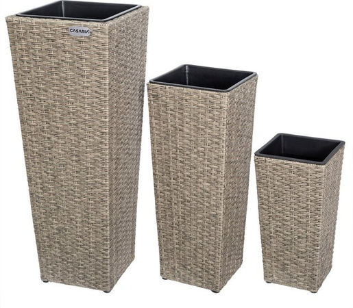 CASARIA Polyrattan Blumentopf 3er-Set in Creme