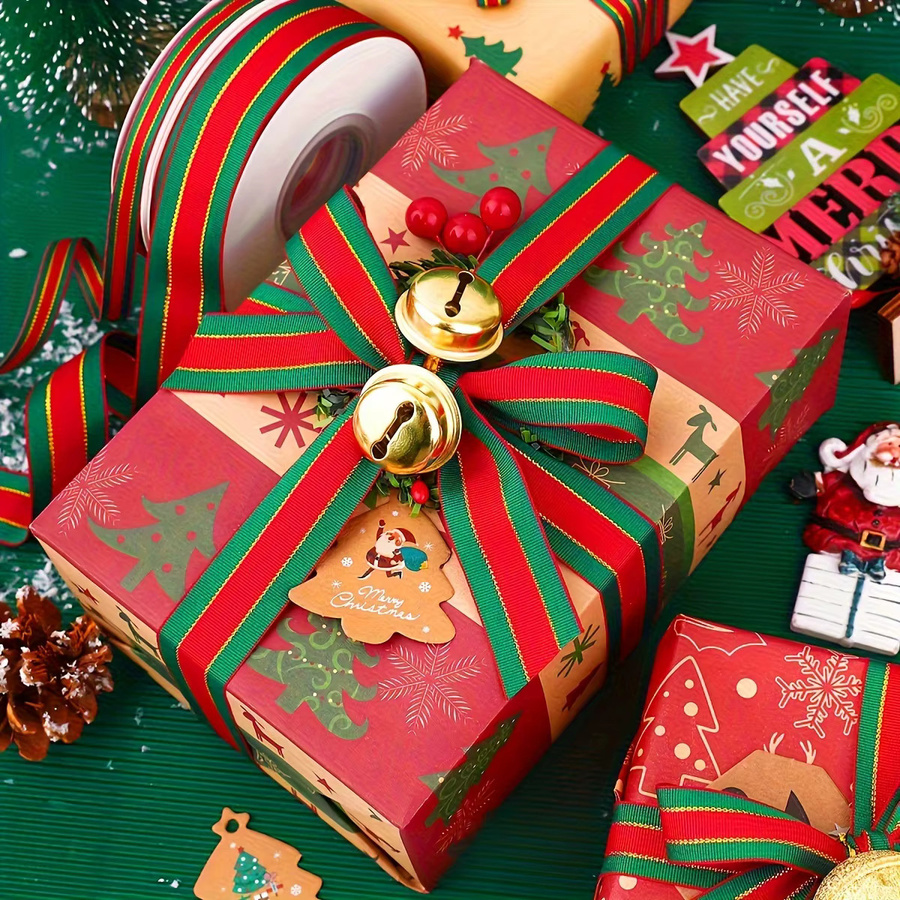 DUTRIEUX Glitzerband rot-grün gestreift mit goldenem Rand für Weihnachtsdekoration und Geschenkverpackungen, 25 Yards - Bild 2