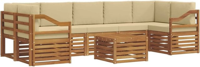 vidaXL Sofagarnitur 8-teilig L-Form aus Massivholz Akazie in Natur und Beige mit Polsterung und Kissen - Bild 1