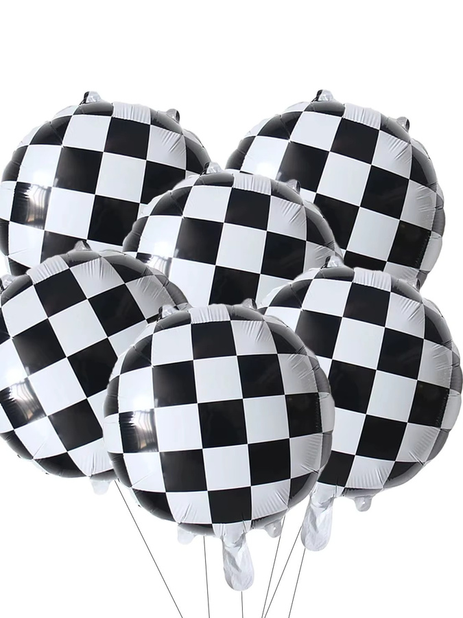 10 Stück KUKUZHU Folienballons mit Racing-Motiv in Weiß Kariert, 18 Zoll, für Helium, ideale Partydekoration für Geburtstag und Auto-Themen - Bild 4