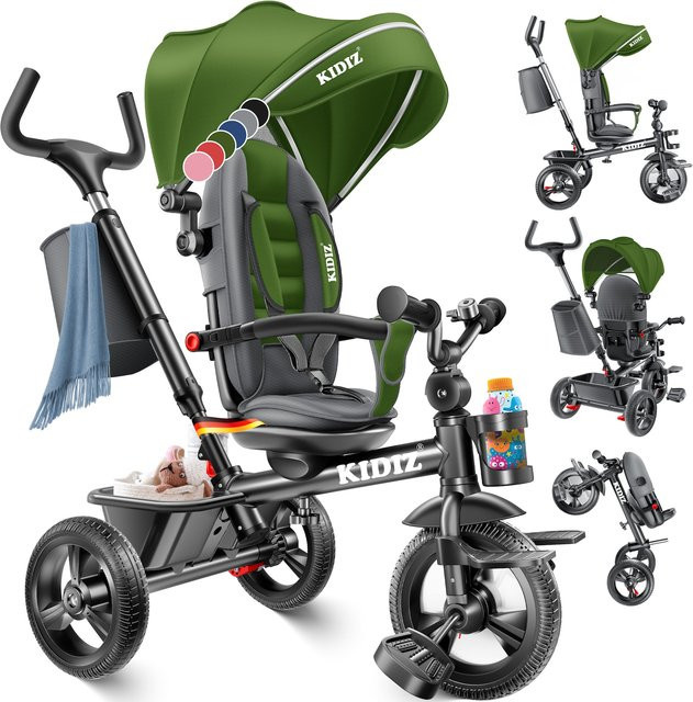 KIDIZ 5in1 Kinderdreirad mit Schubstange, Sonnendach und Gummirädern, klappbares Buggy-Fahrrad für Kinder ab 1 Jahr - Bild 1