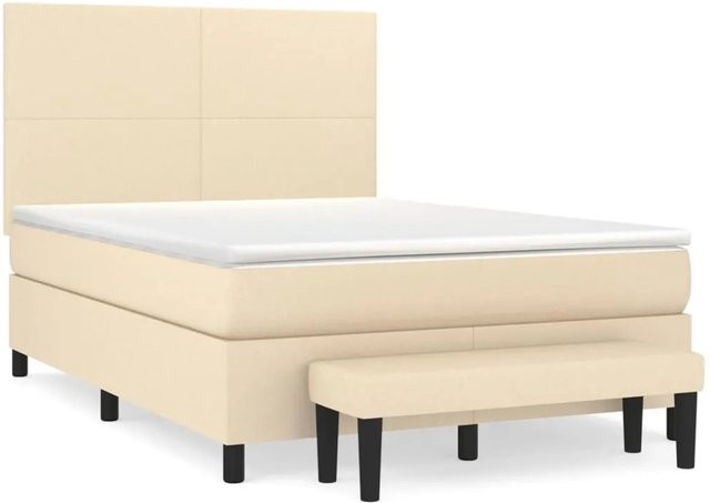 vidaXL Boxspringbett mit Matratze in Creme, Hybrid-Bett mit Taschenfederkern aus Stoff, B/T: 140 x 200 cm - Bild 1