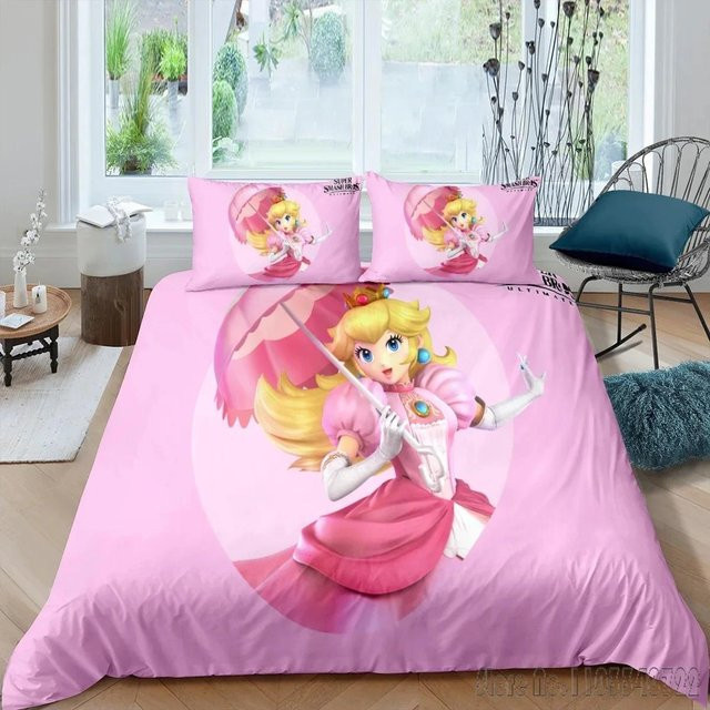 Lodestar Bettwäsche-Set Prinzessin Peach in Pink mit Bettdeckenbezug und Kissenbezug für Kinder, B/H: 140 x 210 cm - Bild 1