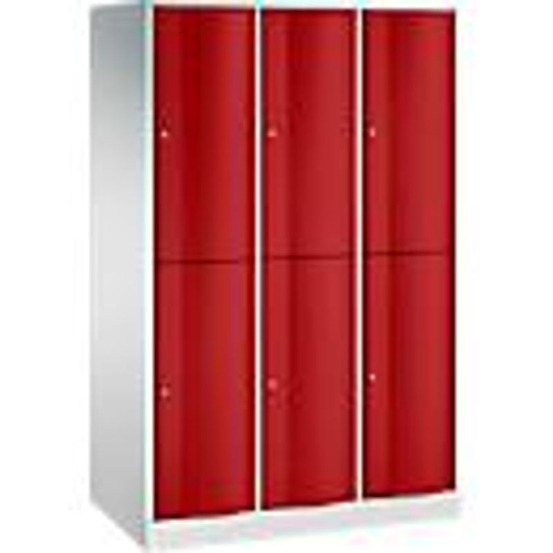 C+P Garderobenspind Resisto doppelstöckig mit 3 Abteilen und 6 Fächern, Korpus Lichtgrau, Front Rubinrot, H x B x T: 195 x 114,8 x 64 cm - Bild 3