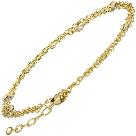 Colfem Armband 925 Sterling Silber, gold vergoldet, 5 Zirkonia, 21 cm - Bild 1