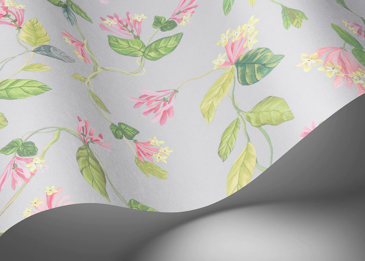 Cole & Son Tapete Flora mit botanischem Blumenmuster in Rosa, Grün und Grau - Bild 1