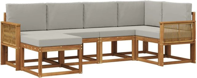 vidaXL Outdoor-Sofagarnitur aus Akazienholz und Polyester in L-Form, 6-teiliges Set, Hellgrau - Bild 1