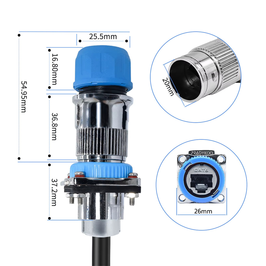 YXY RJ45 8p8c Ethernet LAN Kabelstecker mit Buchse zur Panelmontage, wasserdicht, Farbe: Blau, Durchmesser: 25 cm - Bild 5