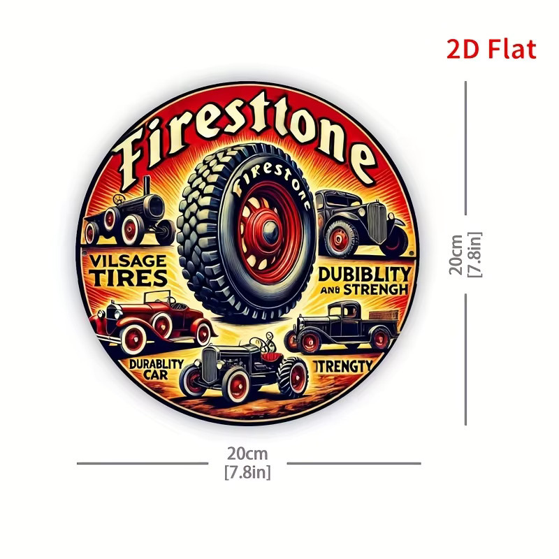 Vintage Firestone Reifen Metall Wandkunst Schild von Potdemiel, Retro Aluminium Deko mit klassischem Auto- und LKW-Design, B/H: 20,3 x 20,3 cm - Bild 2