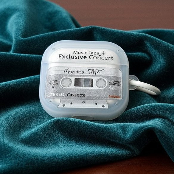 Apple AirPods Pro 3 Retro-Kassettenbandhülle im Vintage-Musik-Stil mit Schlüsselanhänger - Bild 1