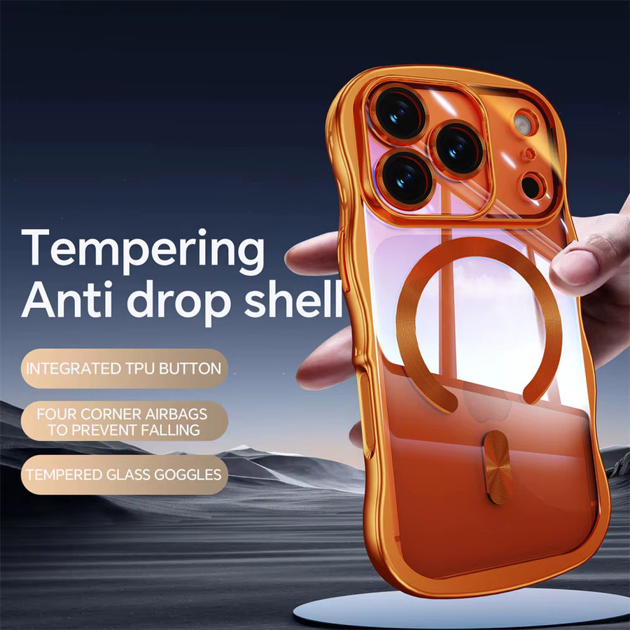 Xeber Magnetische Handyhülle mit Wellen-Design für iPhone 17 16 15 14 13 Pro Max, Transparente weiche Abdeckung mit gewelltem Rahmen, Orange - Bild 5