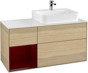 Villeroy & Boch Finion Waschtischunterschrank mit Abdeckplatte und Regal links in Oak Veneer, Breite: 120 cm - Bild 1