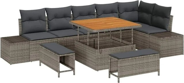 vidaXL Gartensofa-Set aus Poly-Rattan in Grau mit Kissen, Ottomane und Couchtisch inklusive integriertem Stauraum - Bild 1