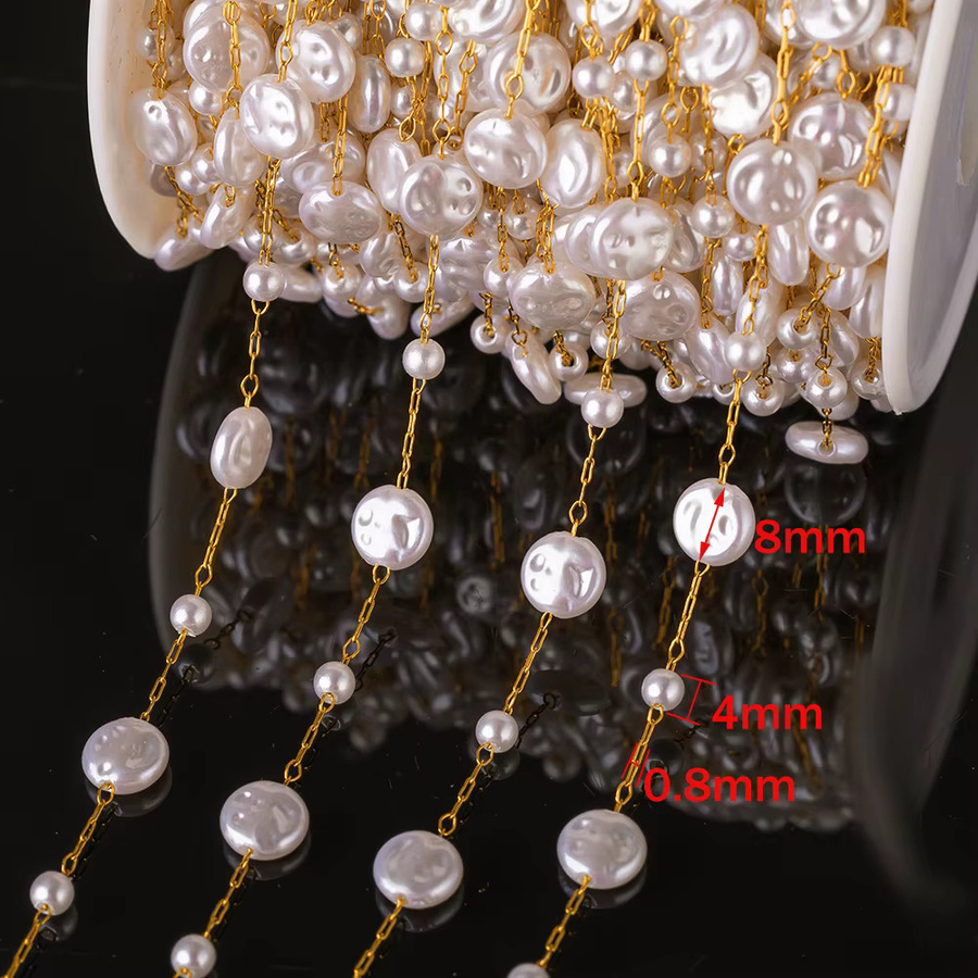 Halskette Edelstahl, Faux Pearl Charms, 1 Meter, Unisex - Bild 5