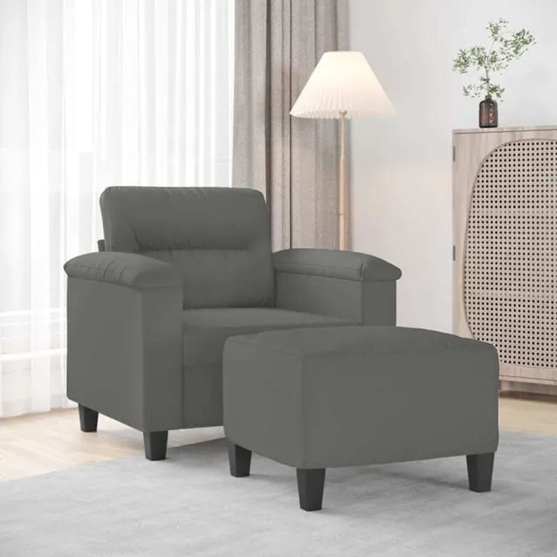 Modernes Sessel-Set mit Hocker von vidaXL in Anthrazit aus Mikrofaser und Metall - Bild 1