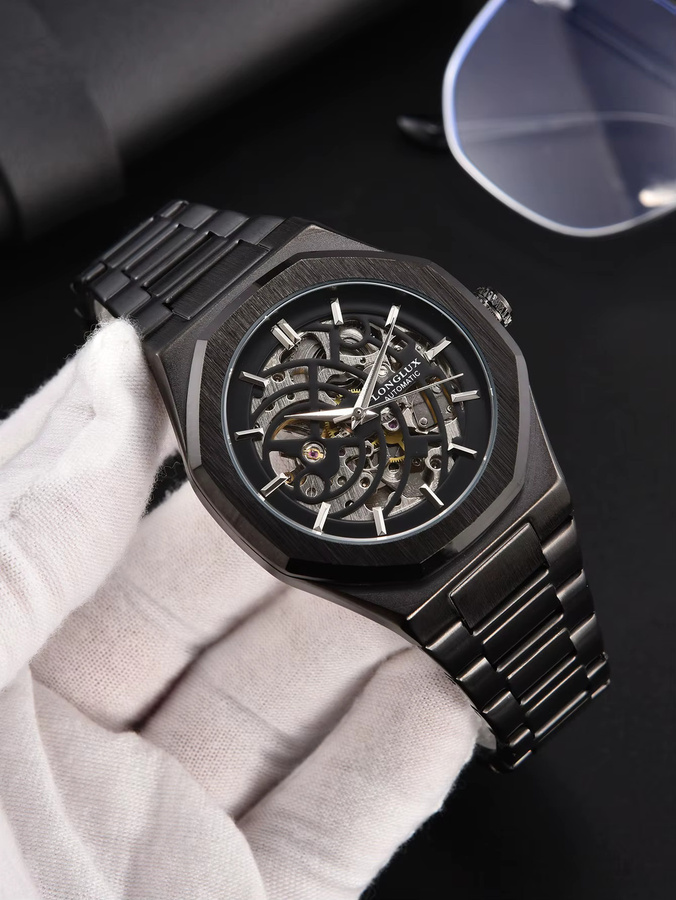 LONGLUX Armbanduhr Automatik, Edelstahl, Schwarz, Herren - Bild 2