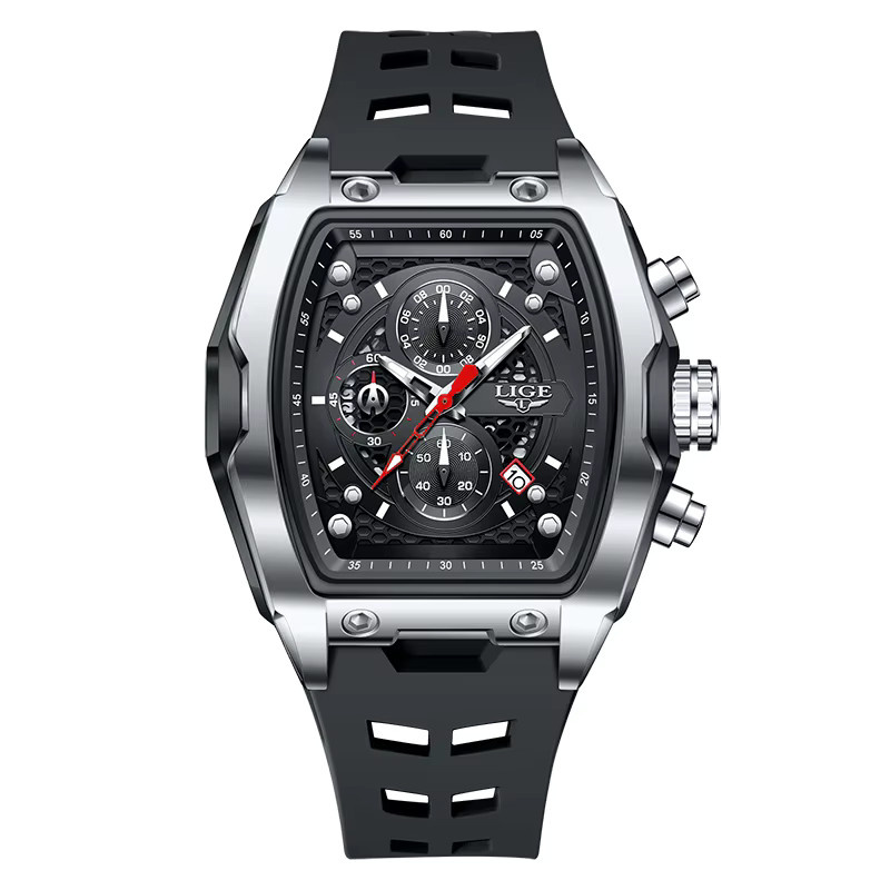 LIGE Armbanduhr Quarz, eckig, Silikon, Schwarz, Herren - Bild 6
