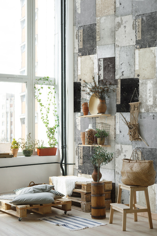 MINDTHEGAP Mural Wallpaper Imperfection Washed in Grau mit abstraktem Vintage-Design, Breite: 52 cm, Höhe: 300 cm - Bild 1