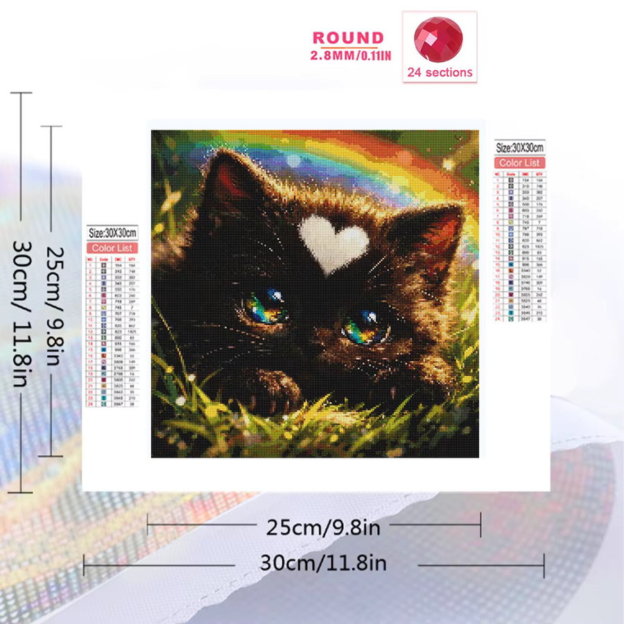 Evershine DIY-Diamantgemälde Katze mit Regenbogen Motiv in Multicolour, Mosaik-Strass-Bild für Anfänger, Breite: 20,0 cm, Höhe: 20,0 cm - Bild 2