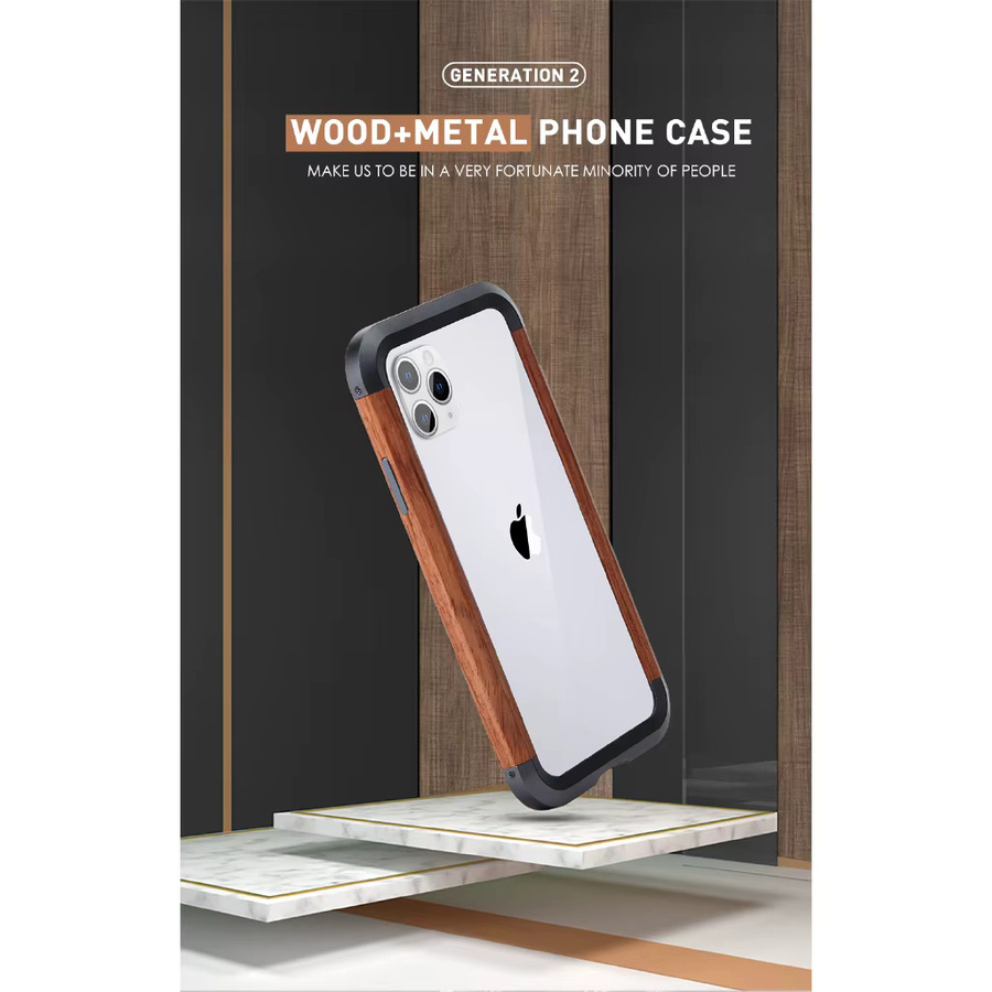 R-just Luxus Handyhülle aus Aluminium und Naturholz für iPhone 15 14 Plus 13 12 Pro Max in Braun/Mehrfarbig - Bild 6