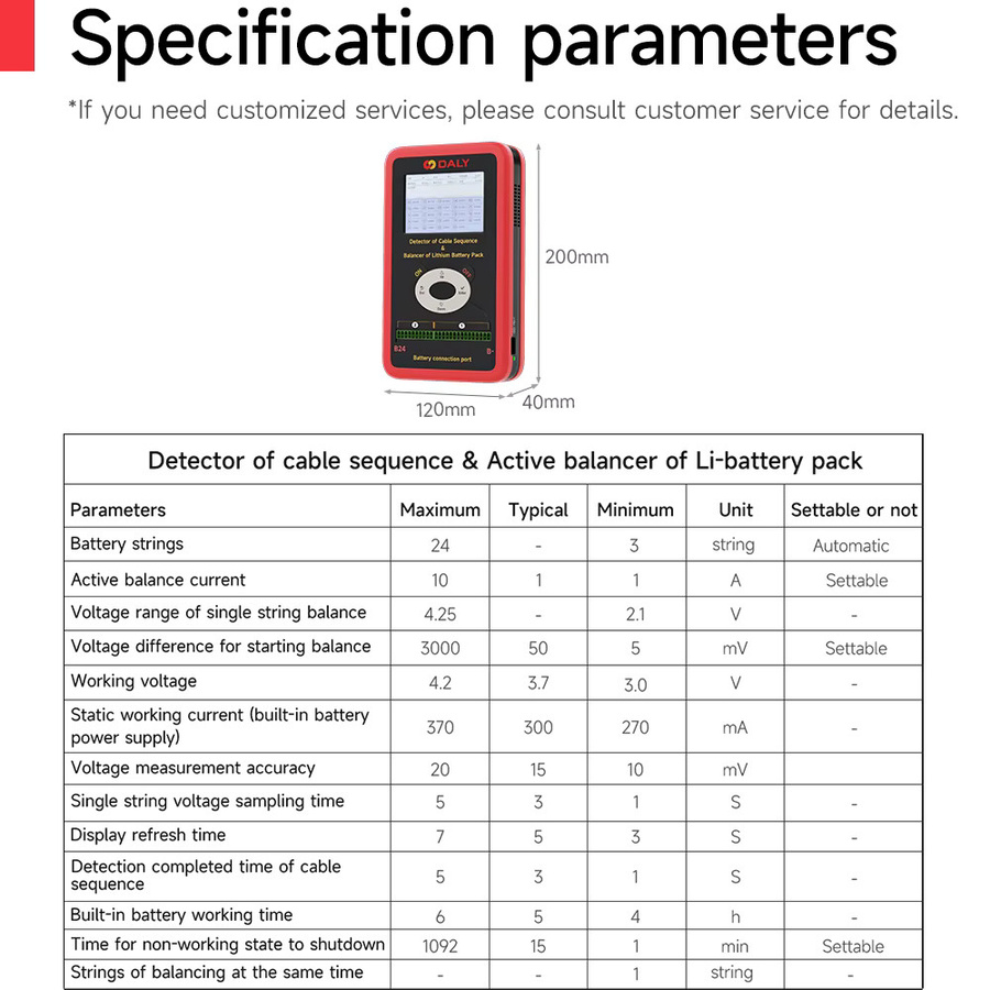 Daly Smart BMS Active Balance Batterietester für LiFePO4 und Li-Ion, Active Balancer 1A-10A, 3S-24S Balancing Board, Rot - Bild 4