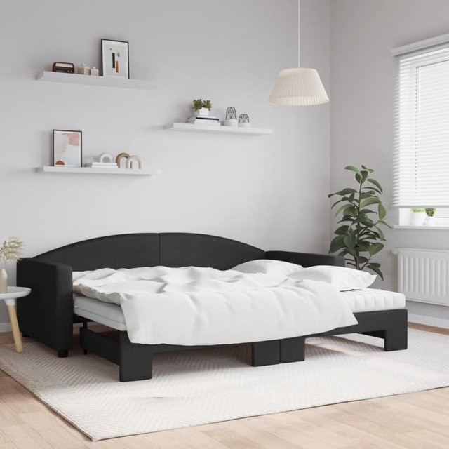 vidaXL Ausziehbares Tagesbett mit Matratzen in Schwarz aus Stoff und Metall mit Schaumstofffüllung B/T/H: 90 x 200 cm - Bild 3