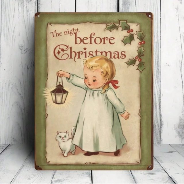 CIFBUY Weihnachts-Retro-Blechgemälde mit Tiermotiven in Mehrfarbig, rechteckiges Metallschild zum Aufhängen, B/T/H: 20,3 x 20,3 x 40,6 cm - Bild 1