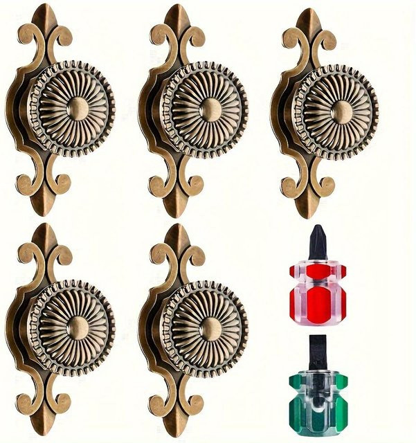 WTEMPO 5er Set Vintage Möbelgriffe aus Zinklegierung mit Rückplatte, runde Metallknöpfe für Kommoden und Schränke, Farbe: Bronze - Bild 1