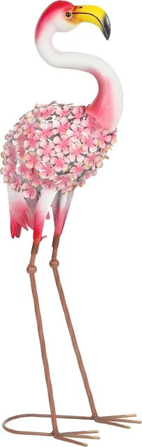 Outsunny Gartenfigur Flamingo aus Metall in Rot mit floralen Details als Außendekoration für Garten und Terrasse - Bild 1