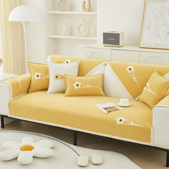 Modernes Chenille Sofakissen mit Patchwork-Stickerei von Super Six, rutschfester Kissenbezug für das Sofa, B/B: 70 x 70 cm - Bild 1