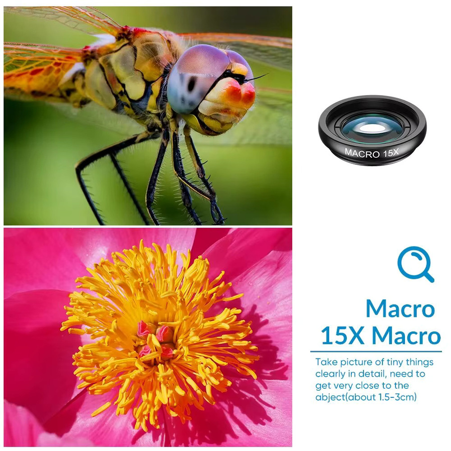 Apexel 10 in 1 Handy-Objektiv-Kit in Schwarz mit 22x Tele, Fisheye, Weitwinkel, Makro und CPL Star-Flow-Filter für alle Smartphones - Bild 5