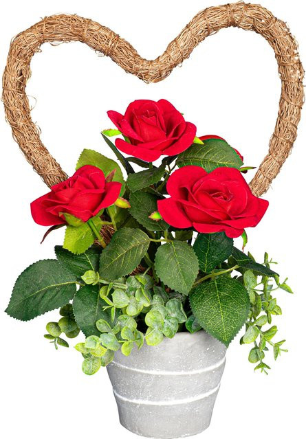Blumenarrangement Rosen-Topf von Herzen von Viva Domo in Rot, Braun und Grün aus Keramik - Bild 1