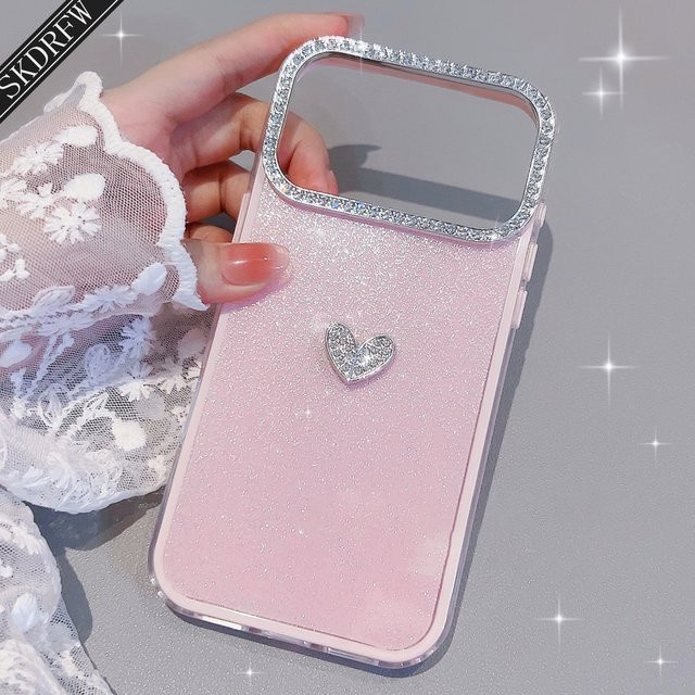 Glitzer-Herz 2-in-1 Sturzschutz-Handyhülle für Apple iPhone 17 16 15 14 13 12 11 Pro Max in Pink und Purple - Bild 1
