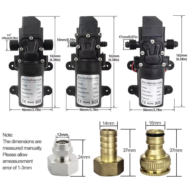 xmshxltd Hochdruck-Membranpumpe Mini-elektrische selbstansaugende Pumpe in Schwarz, DC12 V, 120 PSI, 60 W, 5 l/min - Bild 2