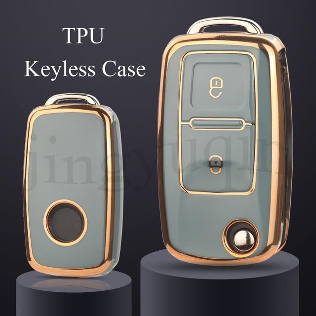 Jingyuqin Soft TPU Auto Schlüssel Hülle für VW Volkswagen Polo Tiguan Passat Golf Jetta Lavida und Skoda Octavia in Schwarz - Bild 1