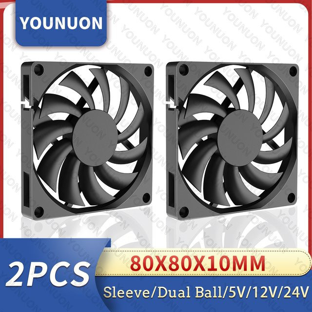 YOUNUON 2er-Set Bürstenloser DC Kühlventilator für PC und CPU mit USB-A Anschluss, Schwarz, B/T/H: 8,0 x 8,0 x 1,0 cm - Bild 1