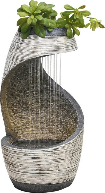 Granimex Gartenbrunnen Nimbus aus Fiberstone in Grau mit Pumpe und LED-Beleuchtung, Durchmesser: 26 cm, Höhe: 51 cm - Bild 1