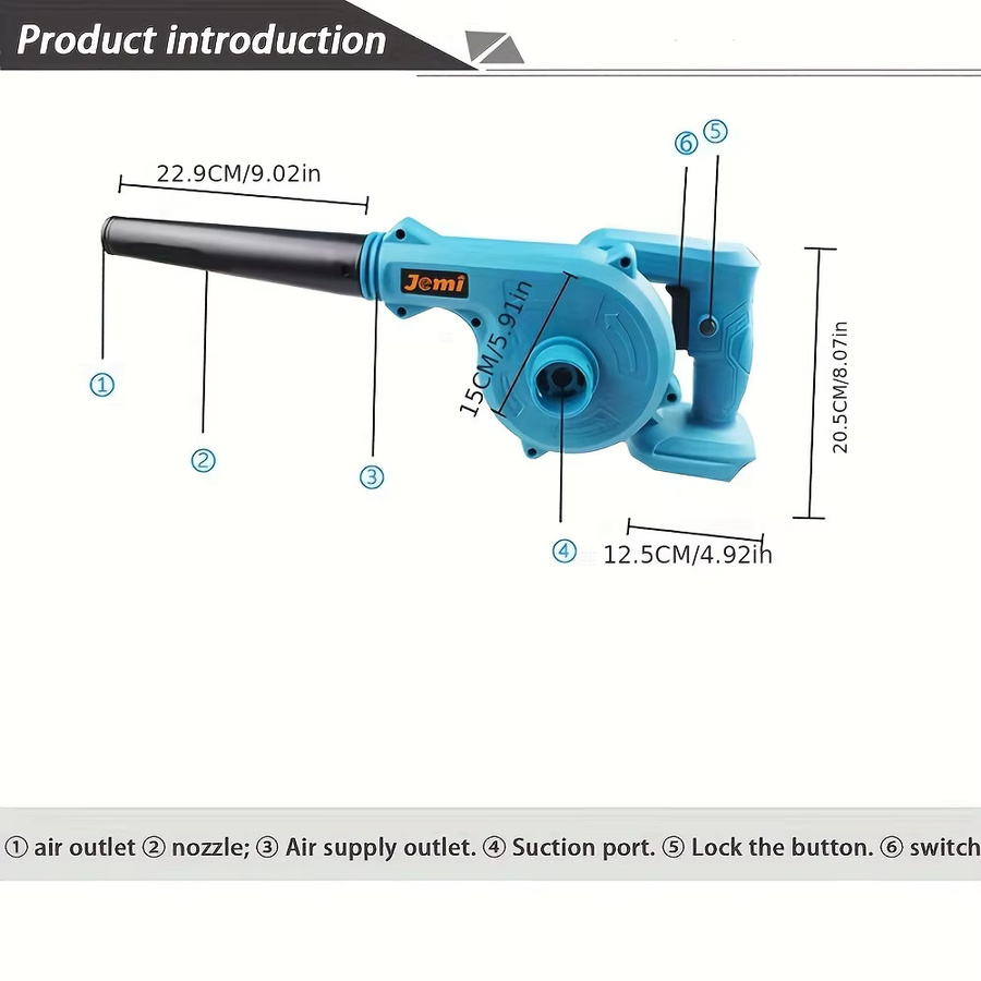 Jemi Tool 2-in-1 Akku-Laubbläser in Blau mit Zubehör für Rasenpflege, Laub und Schneeentfernung - Bild 5