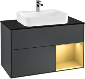 V&B Finion Waschtischunterschrank mit LED-Beleuchtung und Regalelement, Wandmontage, Breite: 100 cm, Lackiert - Bild 1