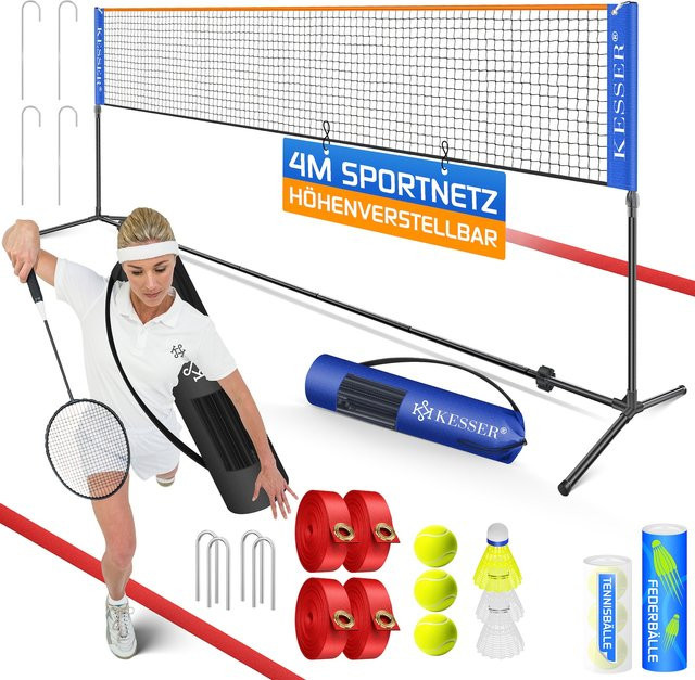 KESSER Badmintonnetz, Tennisnetz, Federballnetz, 3-fach höhenverstellbar, Set - Bild 1