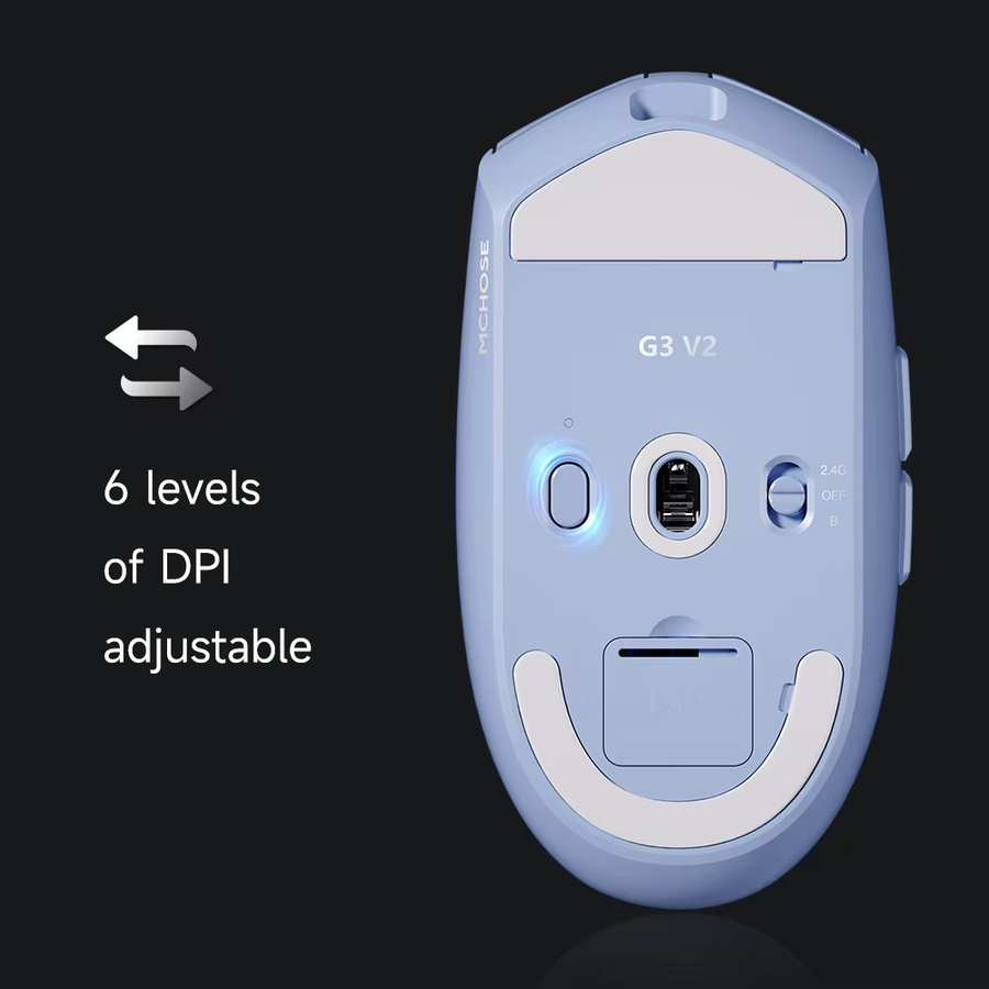 MCHOSE G3 V2 Kabellose Gaming-Maus mit PAW 3395 Sensor, Tri-Modus Verbindung, 800mAh Akku und Omron Mechanischen Schaltern in Silber - Bild 2
