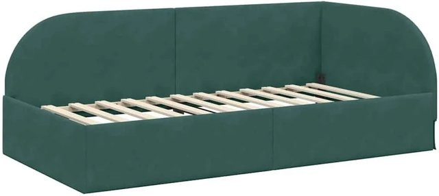 vidaXL Eckbettgestell mit Kopfteil in Dunkelgrün, Stoff und Holz, B/T/H: 80 x 200 x 140 cm - Bild 1