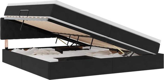 vidaXL Bett mit LED-Lichtleisten aus Samt in Schwarz mit Lift-up-Funktion, B/T: 200 x 200 cm - Bild 1