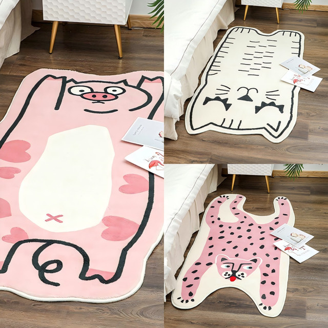 VIKAMA Imitation Kaschmir Teppich in unregelmäßiger Form mit Tier-Cartoon-Design im Mädchen Ins Stil als Plüsch-Nachttischteppich - Bild 1