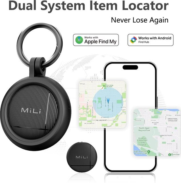 LiTag Duo Tracker MiLi Smart Tag Gegenstandsfinder in Schwarz, kompatibel mit iOS Find My oder Google Find My Device App - Bild 1