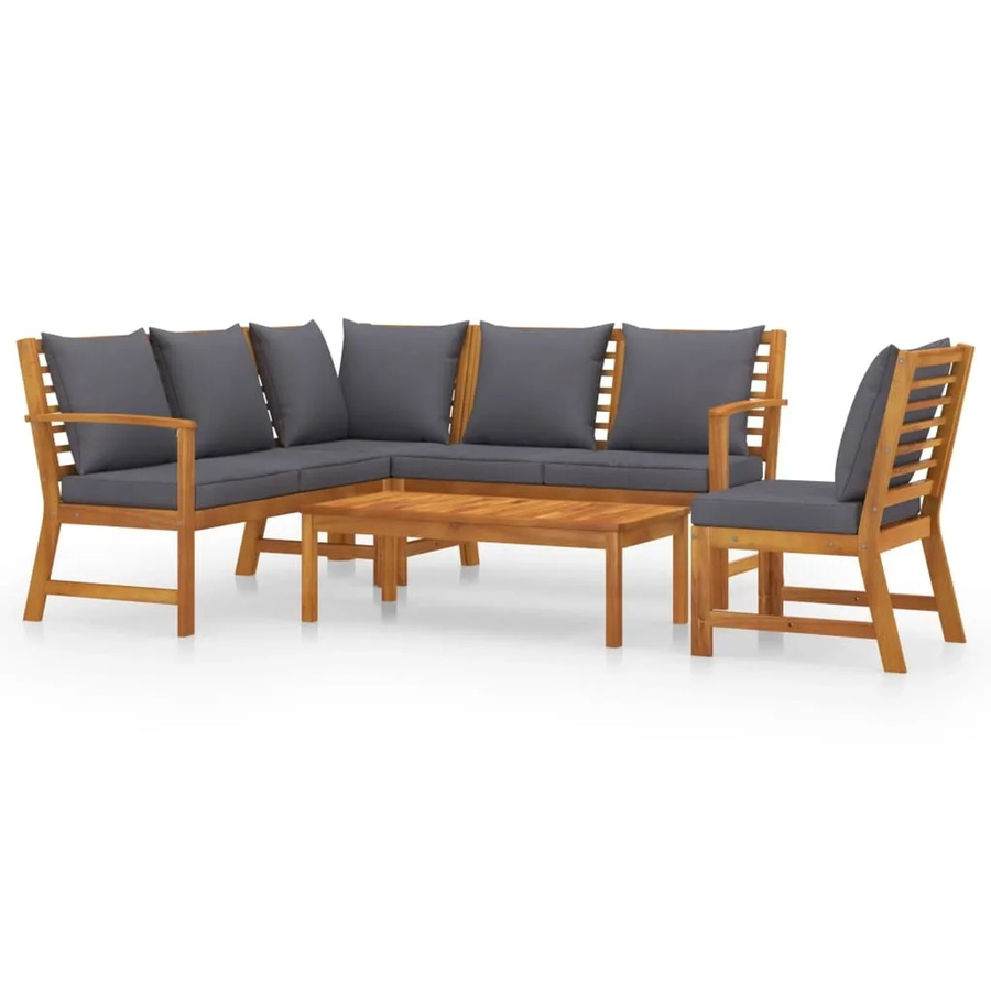 vidaXL 5-tlg. Garten-Lounge-Set aus Akazienholz in L-Form mit grauen Auflagen - Bild 2