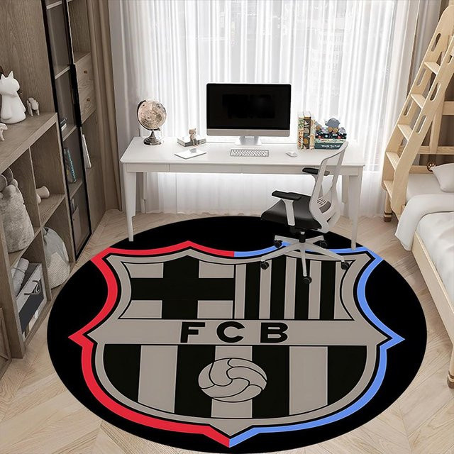 Runder Büroteppich FC Barcelona von Yi Xin One in Blau, rutschfest und waschbar, Durchmesser: 100 cm - Bild 1