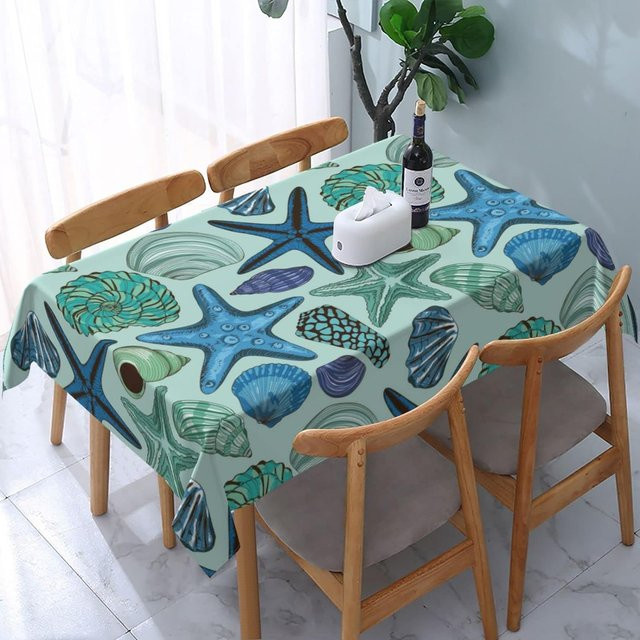 Wasserdichte Tischdecke von JINGYUE Pet mit Seestern-Motiv in Marineblau und Türkis, B/T: 100 x 145 cm - Bild 1