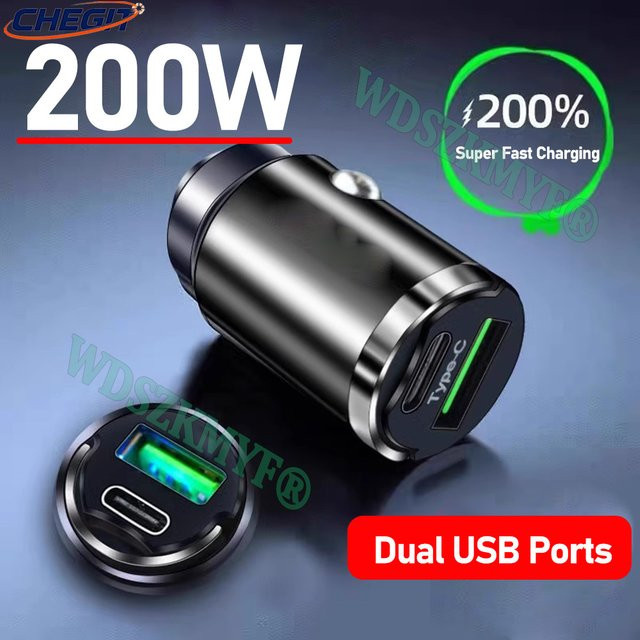 WDSZKMYF 200W Mini Dual Ports USB 2in1 Auto Ladegerät in Schwarz mit Schnellladefunktion für iPhone, Xiaomi, Huawei und Samsung - Bild 1