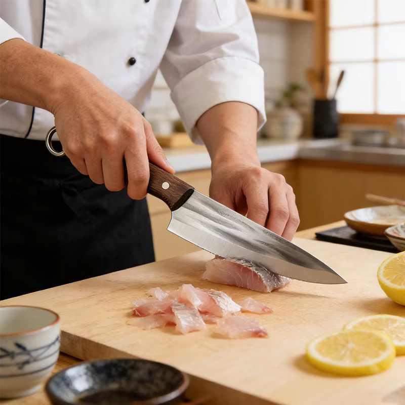 Geschmiedetes JYi Kochmesser in Silber mit Holzgriff für Fleisch, Fisch und zum Ausbeinen - Bild 5